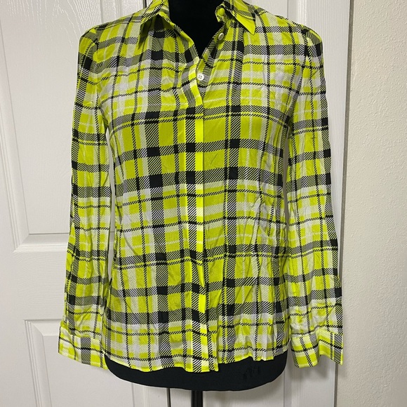 Alice + Olivia Plaid Button-Up Shirt in Yellow and Black size XS - Picture 1 of 9